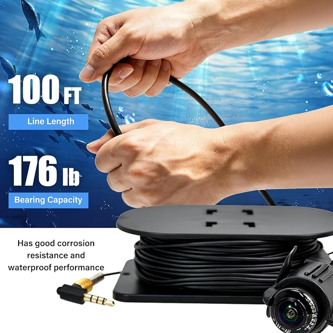 Underwater Fishing Camera, 5.0 Inch Fish Finder Depth Finder, Portable Fishfinder with 800 * 480 HD Display, 100FT/Waterproof IP68, for Kayak/Boat/Ice Fishing, Includes Transducer & Mounting Kit