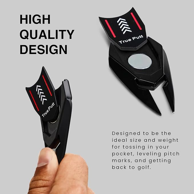 Ghost Golf Divot Tool - 5-in-1 Divot Repair Tool & Ball Marker Alignment Aid - Fix Pitch Marks on The Green - Club Rest & Groove Cleaner - Golf Equipment for Men & Women