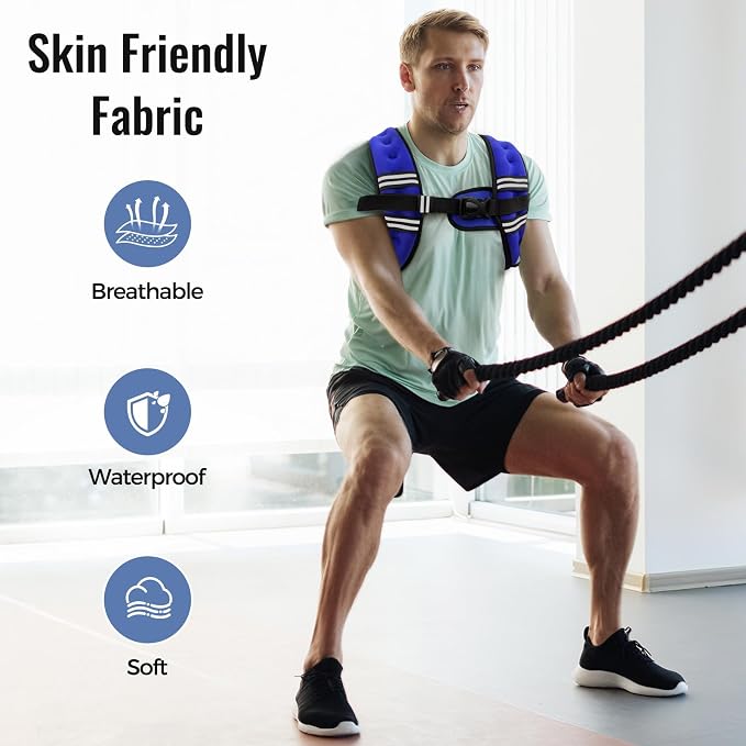 Zeerun Weighted Vest, 6lb/8lb/10lb/12lb/15lb/18lb/20lb/24lb/30lb for Men Women, Reflective Stripe Adjustable Buckle, Comfortable Durable Rucking Vest for Walking Running Strength Training