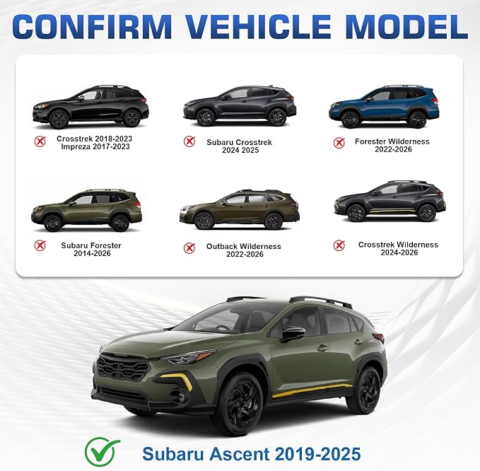 Roof Rack Cross Bars Compatible with Subaru Ascent 2019-2026, 300LBS Heavy Duty Adjustable Aluminum Cargo Bar for Rooftop Carrier, Cross Bars for Luggage, Kayak, Canoe, Bike, Snowboard