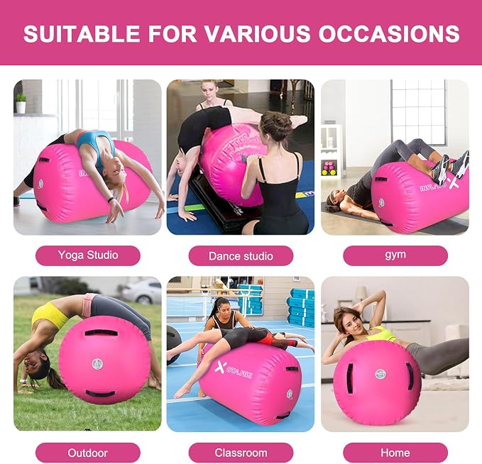 Inflatable Gymnastics Air Barrel Roller & Tumbling Mat with Pump - Air Spot Portable Training Equipment for Yoga, Backhandspring, Cheerleading Home, Gym Use