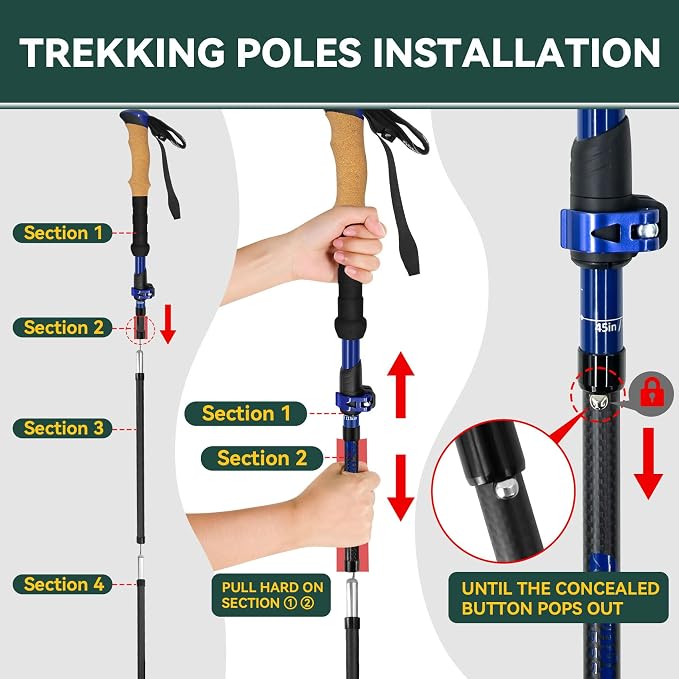 Carbon Fiber Trekking Poles - Lightweight Collapsible Hiking Poles, 2 PCS Nordic Hiking Sticks for Travel, Backpacking Walking Sticks for Men, Women, Seniors with Cork Grip & Quick-Lock System
