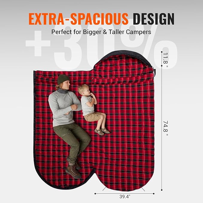 KingCamp Sleeping Bag for Adults Big and Tall, Cold Weather Camping Sleeping Bag with Soft 100% Cotton Flannel Lining, Portable Lightweight Outdoor Traveling & Car Camping