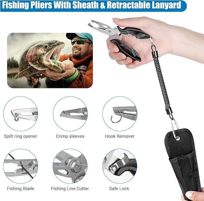 Layers Fishing Tackle Box, 213Pcs Fishing Lures Kit with Small Fishing Tool Kit Containing Weights Scale, Lip Clip, Hook Remover, Fishing Accessories, Fishing Gear for Beginners, Kids, Men, Adults