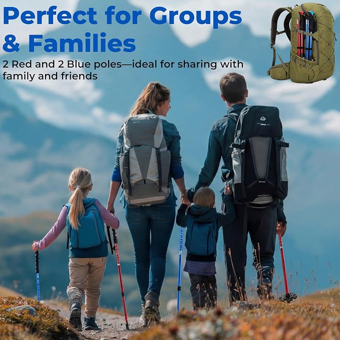 4 Pcs Trekking Poles Set, Collapsible Aluminum Hiking Poles, Adjustable Folding Trekking Sticks, Lightweight Travel Walking Sticks with Storage Bag for Adult Men Women