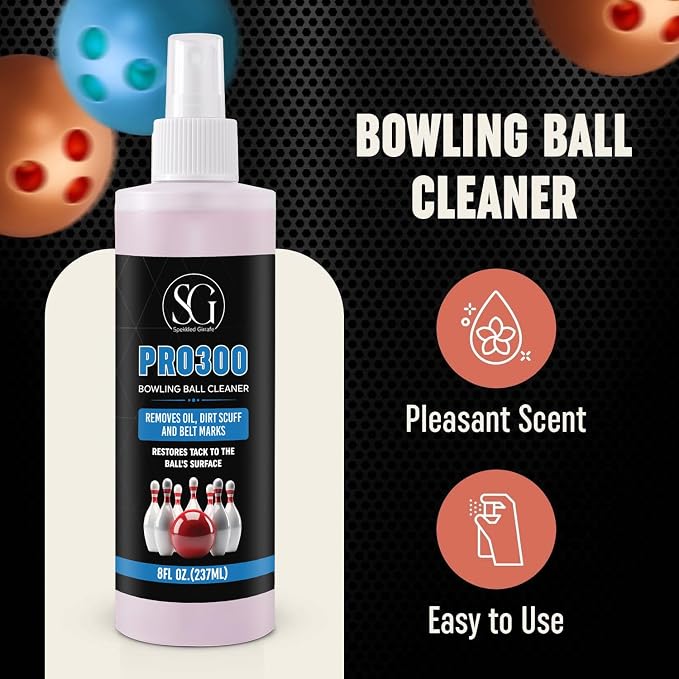Bowling Ball Cleaner Spray - Oil, Scuff, and Belt Mark Cleaner Restores Tack, Prolongs Lifespan of Ball - EPA Safer Bowling Ball Restoration - Bowling Accessories - 8FL Oz