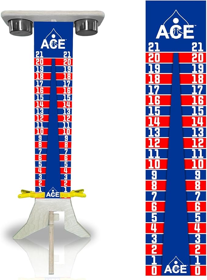 CornholeAce Elite Cornhole Scoreboard 3ft or 5.5ft Tall Hardware Free Stand with UV Printed Score Panel 0 to 21 Phone Tablet Scorekeeping Area Livestream Shelf 2 Drink Holders