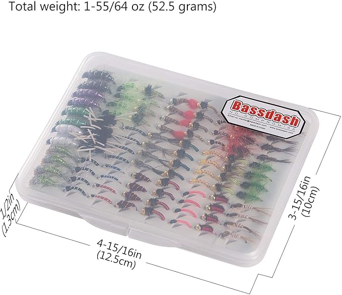 BASSDASH Fly Fishing Flies Kit Fly Assortment Trout Bass Fishing with Fly Box with Dry/Wet Flies, Nymphs, Streamers, Popper