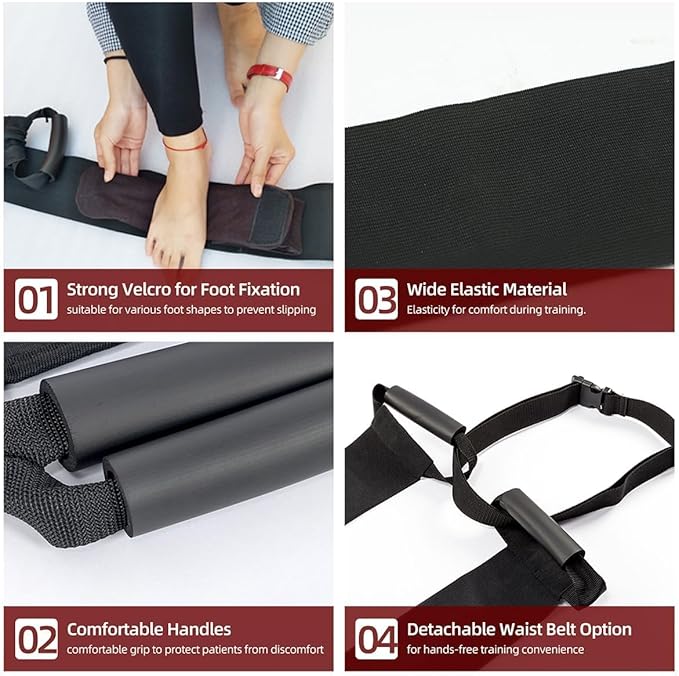 Leg Lifter Strap & Stretching Aid for Stroke Recovery, Hands-Free Physical Therapy Band for Elderly & Bedridden, Leg Rehabilitation Equipment for Knee/Hip Surgery & Foot Drop (1 Foot+ Waist Belt)