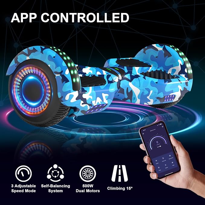 Kids Scooter with Bluetooth Speaker & Corlorful LED Lights, Dual 250W Motor 7.5 Mph Speed, Gifts for All Ages