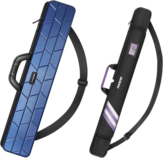 PEKREWS 1x1 Soft Cue Bag Purple & 4x4 Hard Pool Cue Case Blue Set