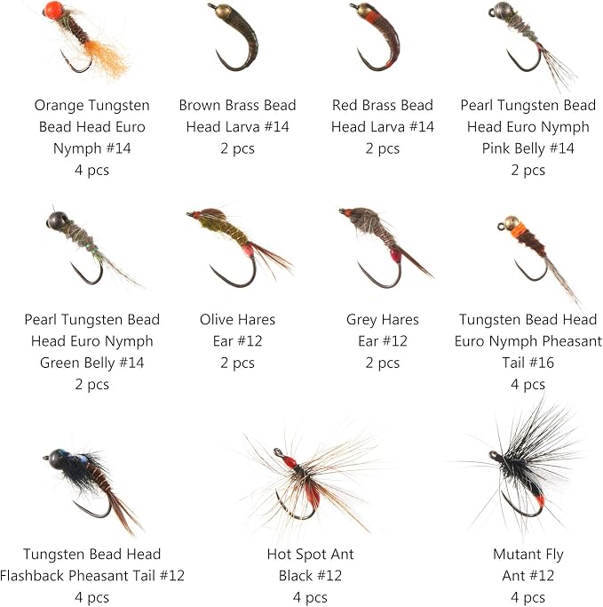 BASSDASH Fly Fishing Flies Kit Fly Assortment Trout Bass Fishing with Fly Box with Dry/Wet Flies, Nymphs, Streamers, Popper