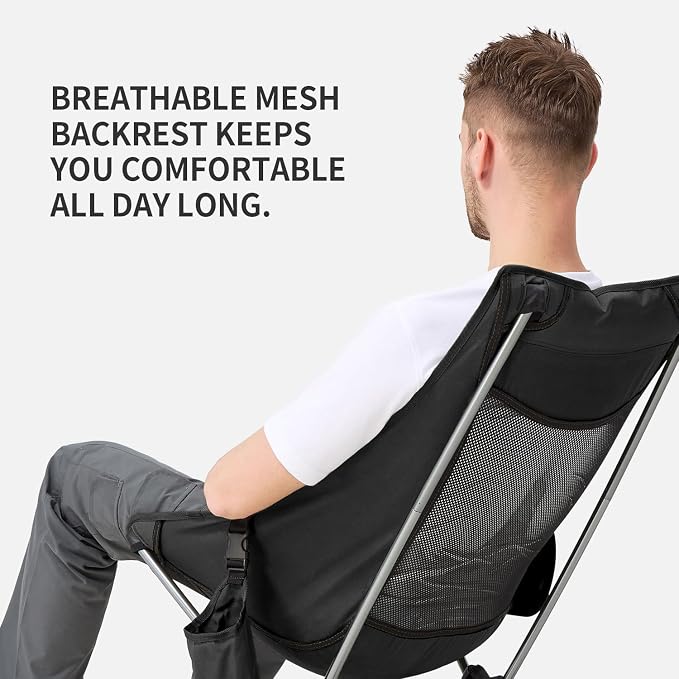 Camping Chair, Lightweight Backpacking Hiking Chair, Compact Portable 220 lbs Capacity, Comfortable Widened Seat Folding Chair (Black)