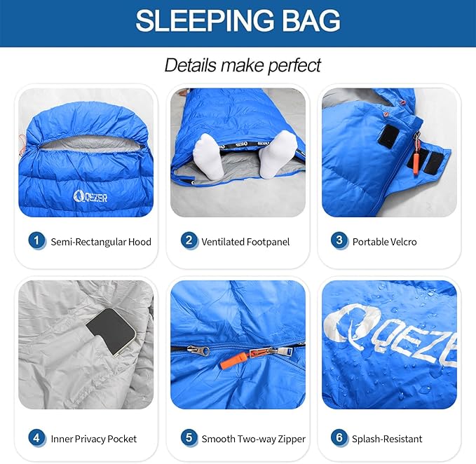 Down Sleeping Bag for Adults, 600 Fill Power, Ultralight & Compact with Compression Sack for Backpacking, Camping, Hiking
