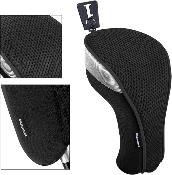 Andux 3pcs/Set Golf 460cc Driver Fairway Wood Club Head Covers | with interchangeable NO. Tags | Mesh Breathable material | Short Neck | Coloured Piping | Pull-On Closure