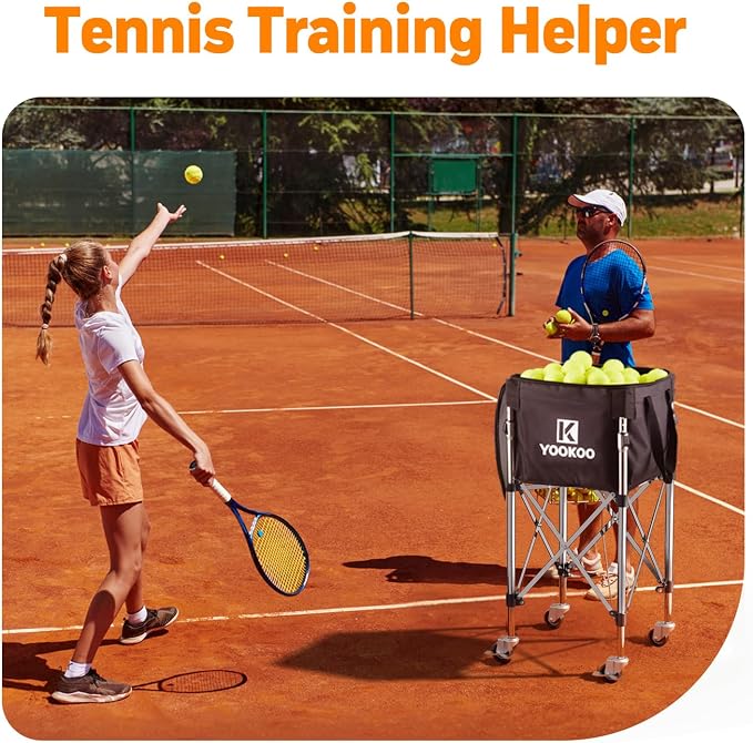 YooKoo Sturdy Tennis Ball Hopper Holds 200 Balls, Lightweight Tennis Ball Basket, Easy to Use Without Installation for Tennis Training and Teaching