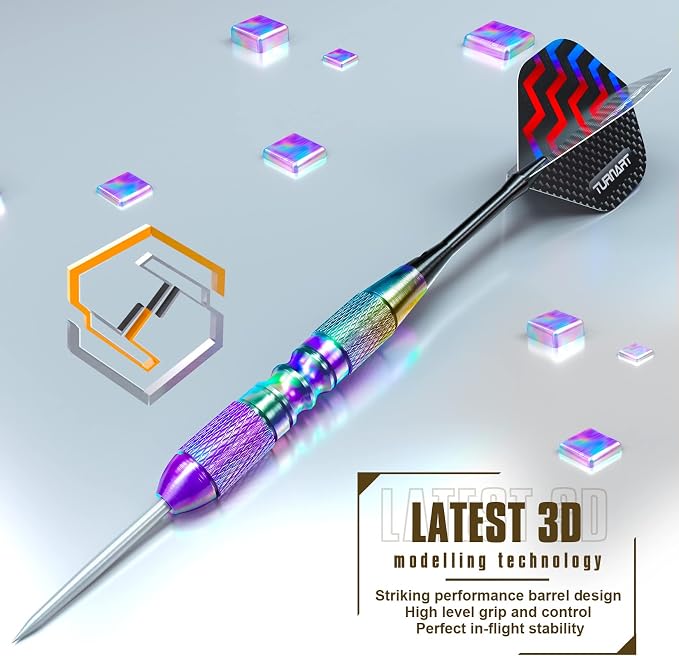 Turnart Darts Metal Tip Set - Steel Tip Darts Darts Set Professional Metal Darts 12 pcs 22/24 Grams Pro Dart Set with Stylish Case Aluminum Shafts Extra 9 Flights