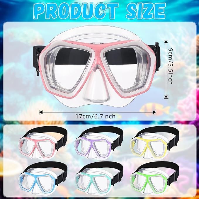 Fabbay 6 Pcs Adult Youth Swim Goggles with Nose Cover Elastic Strap Anti Fog Waterproof Snorkel Wide View Diving Swim Mask