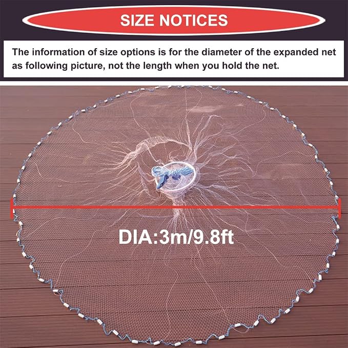 Cast Fishing Net with Aluminum Frame, 0.8 inch Mesh, 7.8-13.8 ft Diameter