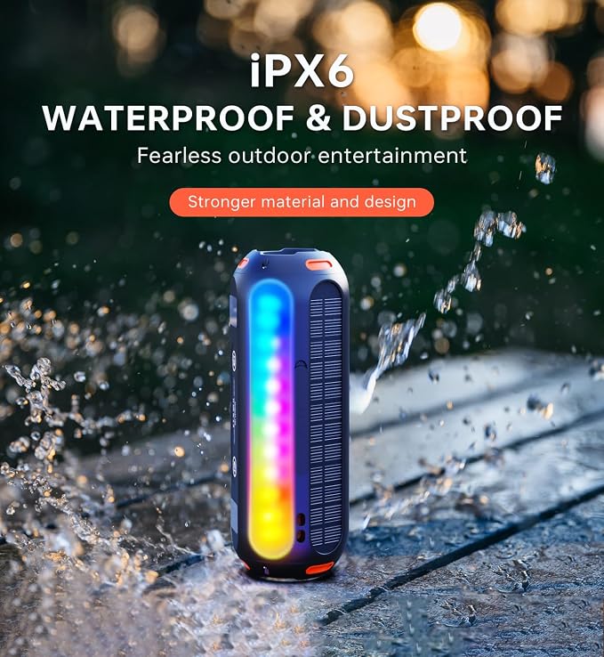 Magnetic Bluetooth Speaker, Golf Speaker with Solar Charging 30H Playtime, 7 Colorful Flashing Lights Outdoor Waterproof Portable Wireless, for Golf Cart Gifts Hiking Camping