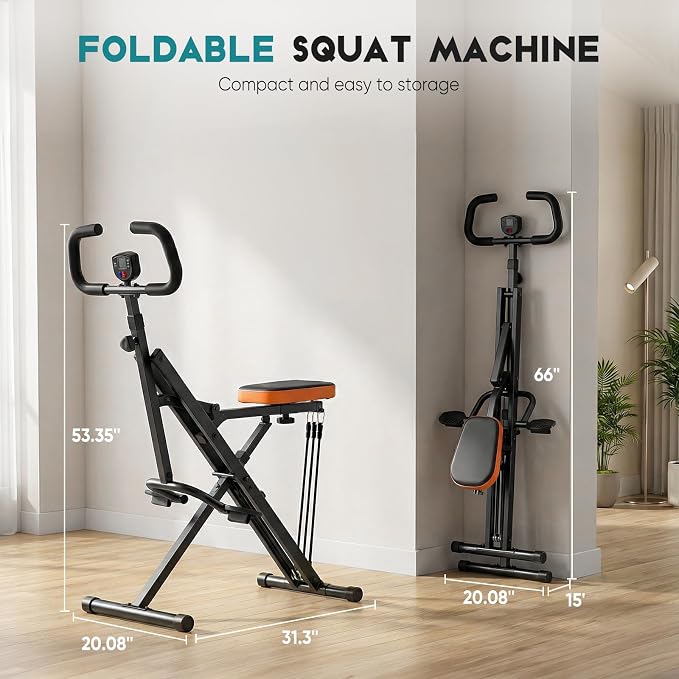 Simple Deluxe Squat Machine, 2 in 1 Squat Rowing Machine, Adjustable Resistance & 330LB Weight Capacity, Foldable Home Exercise Equipment, Glute& Leg Trainer Machine