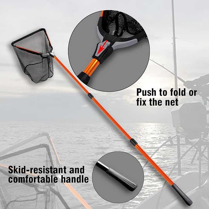 Fiblink Folding Aluminum Fishing Landing Net Fish Net with Extending Telescoping Pole Handle