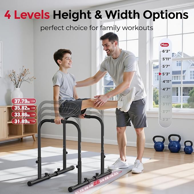 Sportsroyals Adjustable Dip Bar Station, Heavy Duty Parallette & Parallel Bars, 400LBS Stable Dip Stands for Home Gym, Calisthenics & Upper Body Workout Equipment