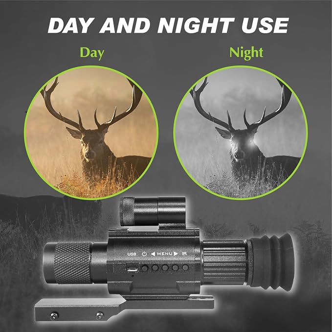 Day & Night Vision Rifle Scope Monocular with 850nm IR Fixed 3X Magnification, Digital Night Vision monocular Telescope，Hunting Wildlife Observation， Can be Used independently