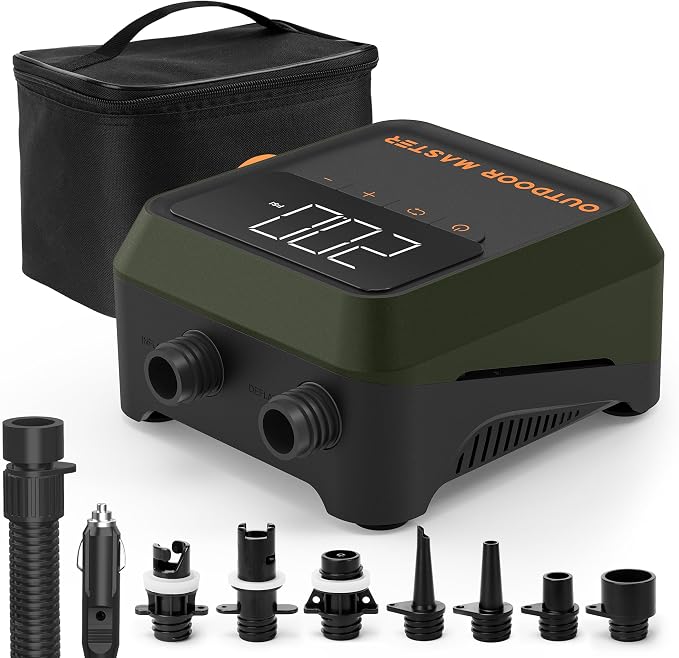 OutdoorMaster The Cachalot 2 Paddle Board Pump, 20PSI High Pressure SUP Air Pump, Dual Stage Inflation & Auto-Off, Deflation Function, 12V DC Car Connector for Inflatable SUP Boards (Non-rechargeable)