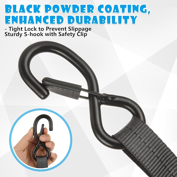 4 Pcs 1 Inch Ratchet Straps Heavy Duty 20ft Tie Down Straps Ratchet with Hooks, 2645 LBS Break Strength, Blue Cargo Ratcheting Straps for Motorcycle Straps Tie Downs, Trucks, Dark Grey
