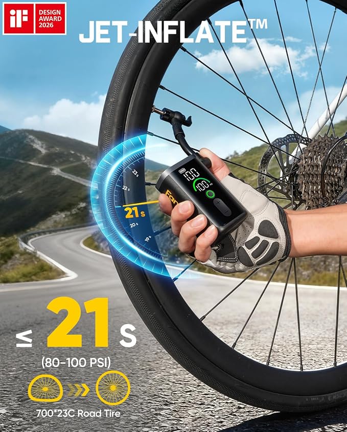 Fanttik X11 Ace Mini Bike Pump, 21s Fast Inflate Bicycle Pump with Gauge, 150PSI Electric Air Pump Portable with Presta/Schrader Valve for Motorcycle/Road/E-Bike/MTB, iF Design Award 2026