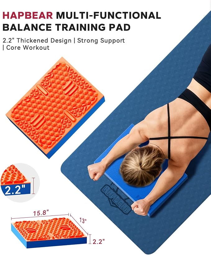 HAPBEAR Exercise Balance Pad - 15"x12" Non-Slip Textured Bottom Stability Training Mat - 2.25" Thick Soft Cushioned Foam for Physical Therapy, Core Training & Home Workouts