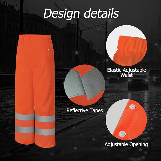 Rain Pants, High Visibility Safety Coat, Hi Vis Waterproof Work Pants, Lightweight Rain Gear for Outdoor Activities, Men Women, Orange P, S-M