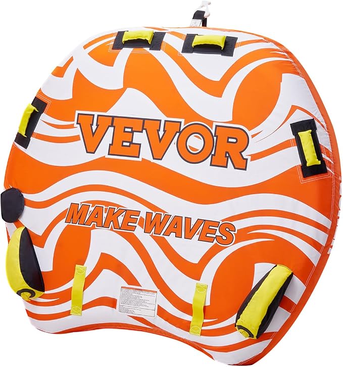 VEVOR Towable Tubes for Boating, 1-4 Riders Inflatable Boat Tubes & Towables, 340-680 lbs Capacity, Multiple Sizes with Full Nylon Cover, Padded/EVA Handles, Fins & Safety Valve (Multi-Option)