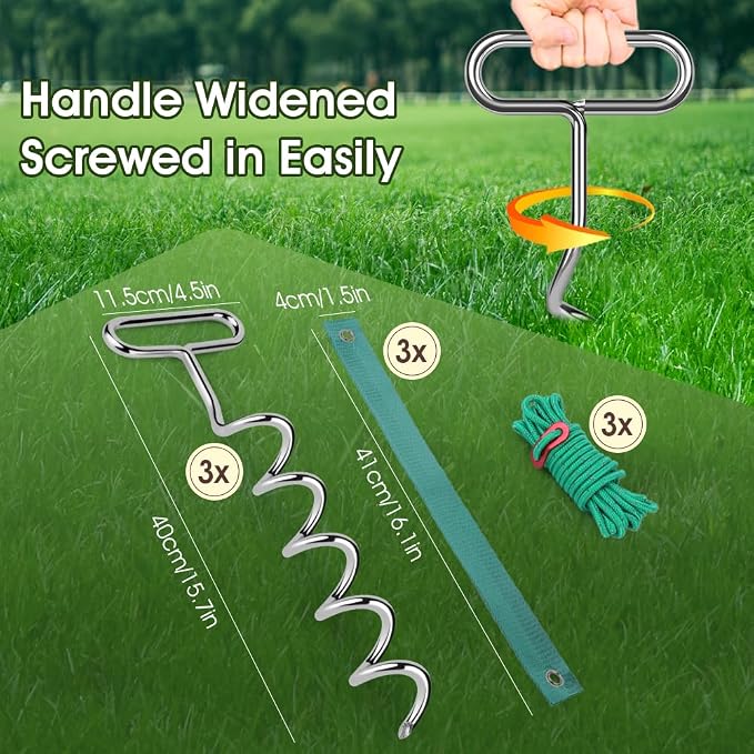 3 Tree Stakes and Supports,16in Spiral Tree Stake Kits for Leaning Young Trees Straightening Against Strong Wind Bad Weather, Heavy Duty Ground Anchors for Trampoline,Tent,Canopy Gazebos,Shed
