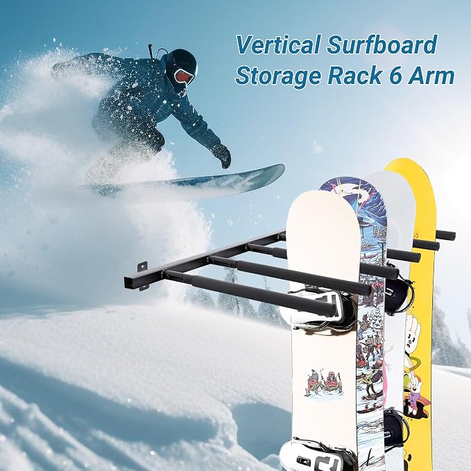 Surfboard Rack Wall Mount 6 Arms/8 Arms, Surfboard Rack for Wall with Rubber Mat, Vertical Paddle Board Storage Holds 6 Boards/8 Boards Storage Mount System at Home and Garage