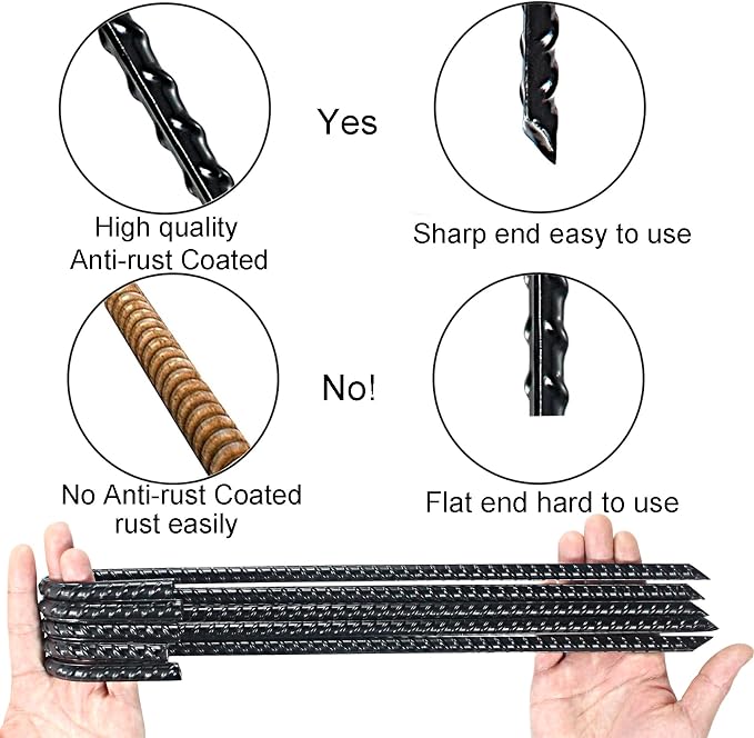 16 Inch J Hook Rebar Stakes Heavy Duty Metal Stakes for Ground | Barrel Soil Tent Swing Set Fence Stakes Steel Anchors Anti-Rust Landscape Fabric Stakes