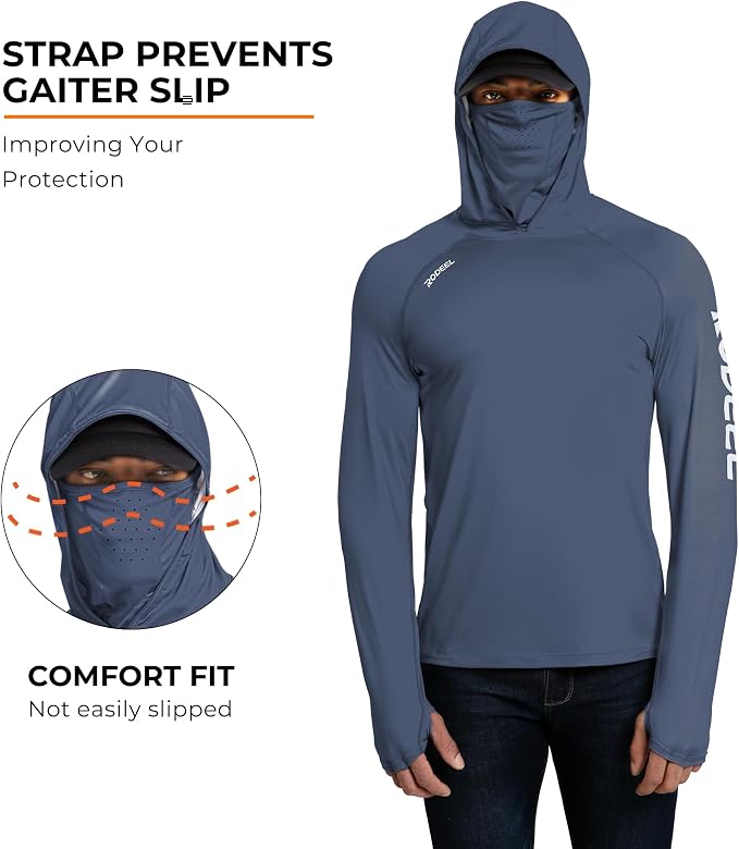Rodeel Men's UPF 50+ Performance Fishing Hoodie, Long Sleeve Sun Protection Athletic Quick-Dry Breathable T-Shirt