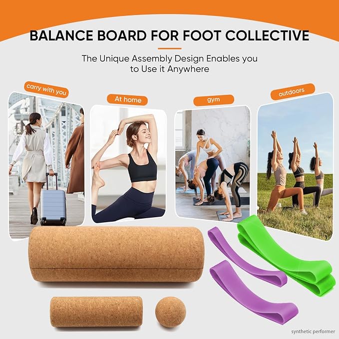 Cork Balance Board,Foot Balance Cork Roller,Premium 4-in-1 Foot & Ankle Strengthener Kit.Portable Design Balance Trainer Kit for Improve Foot Health & Function，Prevent Falls