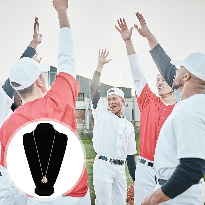 24 Pcs Baseball Championship Rings Baseball Championship Trophy Rings Sport Ball Award Gift with Display Neck Chain and Stand for Tournament or Champion Winner