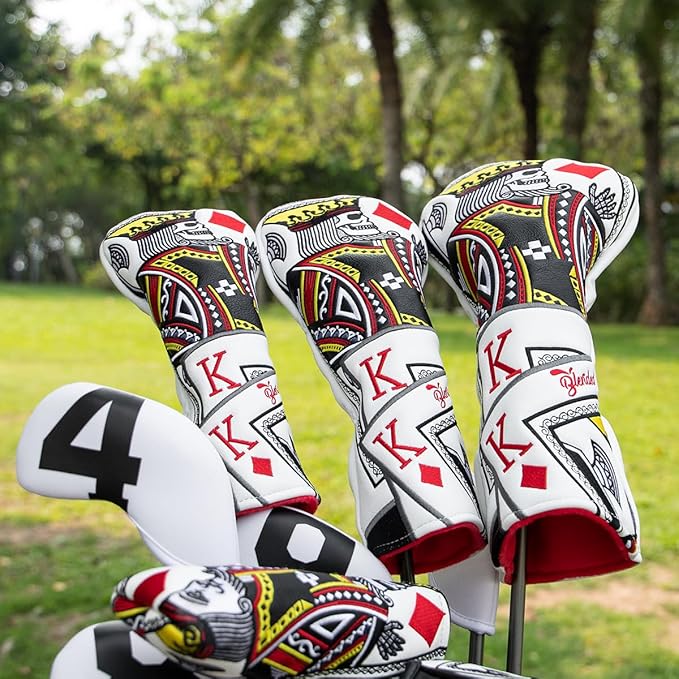 Golf Club Covers Poker Diamond King Driver Cover Fariway Wood Headcover 3 Hybrid Head Covers Blade Putter Cover Mallet Putter Haedcovers with Magnetic Closure for Most Brand