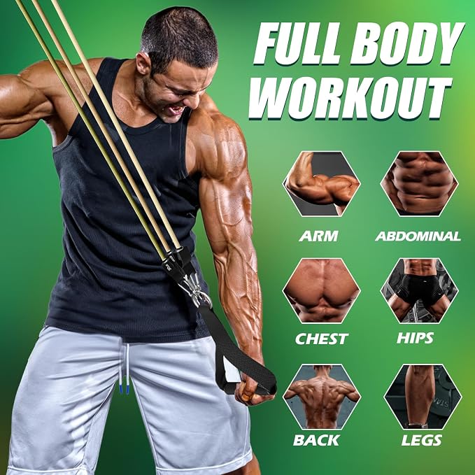 WHATAFIT Resistance Bands, Exercise Bands, Workout Bands with Handles, Door Anchor and Ankle Straps, 5 Resistance Levels Fitness Bands for Strength Training, Physical Therapy, and Home Gym Equipment