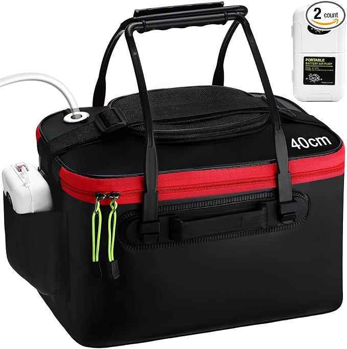2 Pcs Fishing Bucket and Live Bait Aerator, Foldable Multi Functional Live Bucket Portable Quiet Aerator Outdoor Camping Fishing EVA Bag