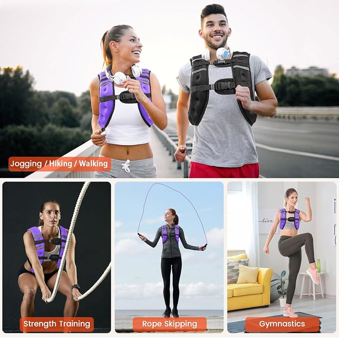 Poudee Weighted Vest, 6lb/8lb/10lb/12lb/16lb/20lb/25lb/30lb Weight Vest for Men Women, Body Weight Vests Adjustable with Reflective Stripe for Strength Training, Running, Workout, Jogging, Walking