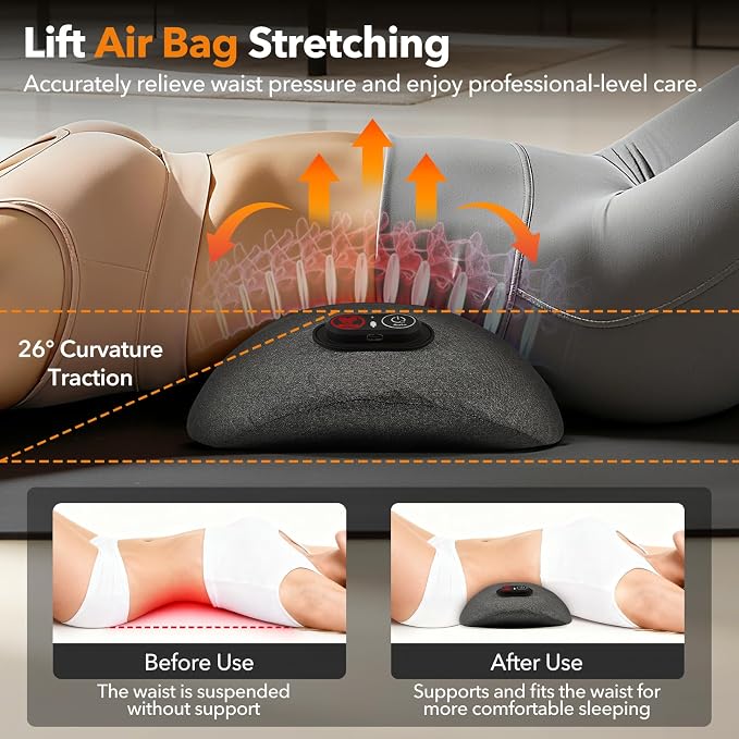 Smooth Spine Triple Fusion Back Massager with Heat - Sciatica Pain Relief & Spine Decompression Device, Deep Tissue Massager for Lower Back Pain, Office Chair and Home Use