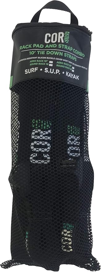 Cor Surf Round Roof Rack Pads with Scratch Resistant Silicone Tie Down Straps for Paddle Board, Kayak Surfboard, SUP, Canoe (Combo Pack of Rack Pad 19 Inches, Strap 10 Feet)