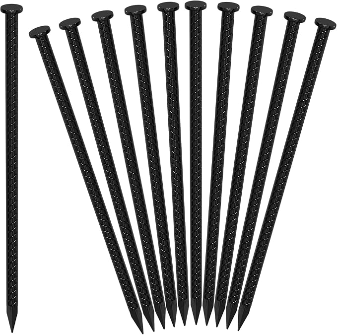14 Inch Rebar Stakes 1/2" Heavy Duty Ground Anchors for Asphalt (10 Pack) | Metal Spikes with 45° Chisel Point & Black Powder Coating for Speed Bumps, Parking Curbs, Landscape Timbers and Camping Tent