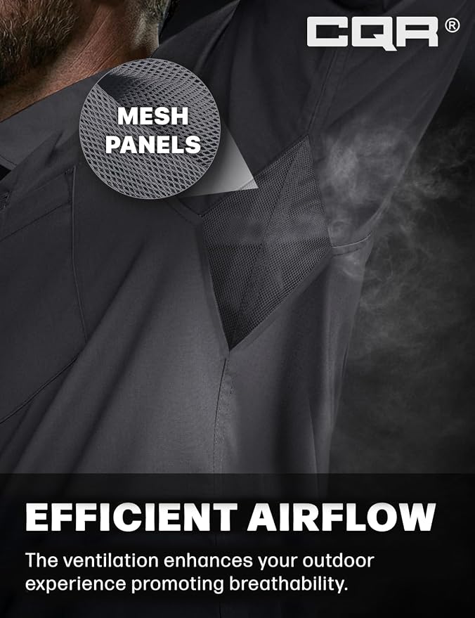 CQR Men's Long Sleeve Tactical Shirts, Ripstop Military Work Shirts, UPF 50+ Breathable Button Down Outdoor Hiking Shirt