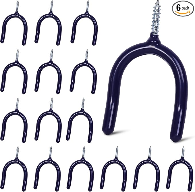 16 Pack Garage Storage System Steel U Hooks with Anti-Slip Coating Home Improvement and Organization Screw in Hooks Easy Wall Mounting Heavy Duty Bike and Ladder (Blue, 16 Pack)