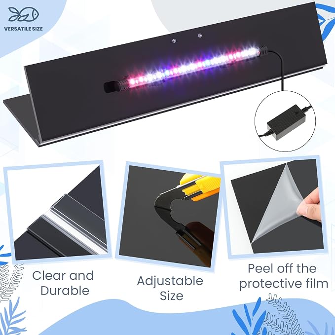 Sieral Aquarium Lids Polycarbonate Canopy with LED Light 2 Pcs Set 22.95 x 16.61 x 0.12 Inch for 75/90/110 Gallon with Center Brace Aquariums Cover Fish Tank Lid with a Hook Knife, Black
